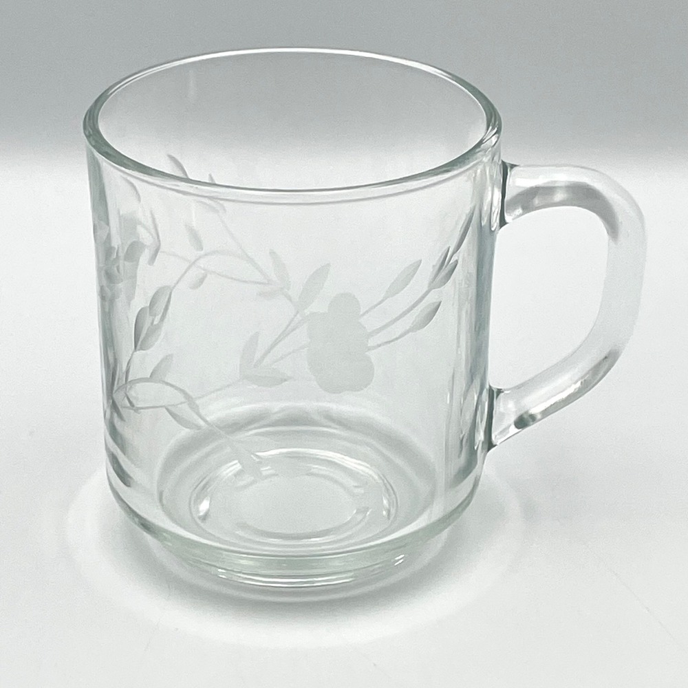 Princess House Heritage Crystal Clear Etched Glass Coffee Mug Luminarc France